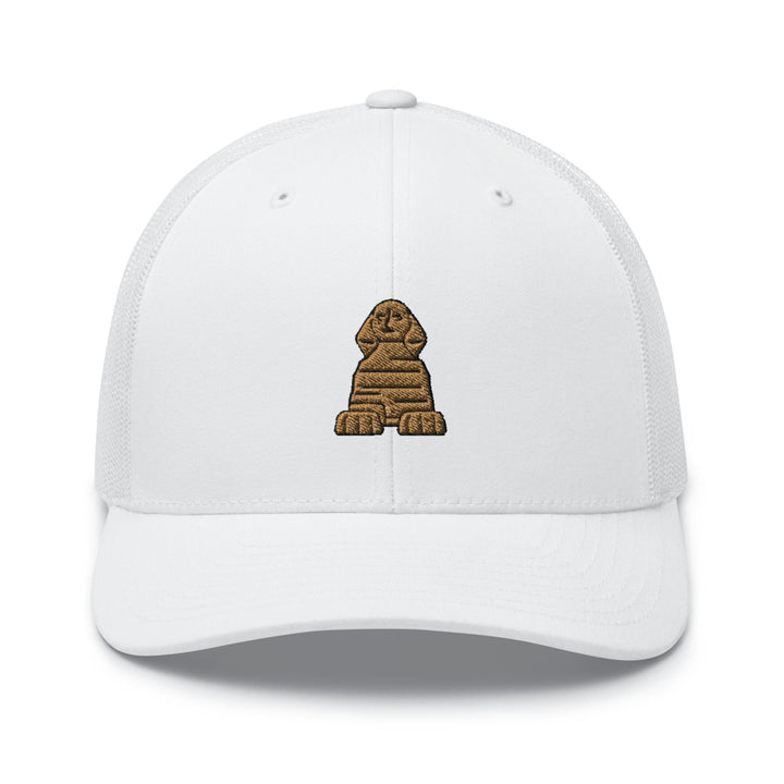 a white hat with a brown dog on it