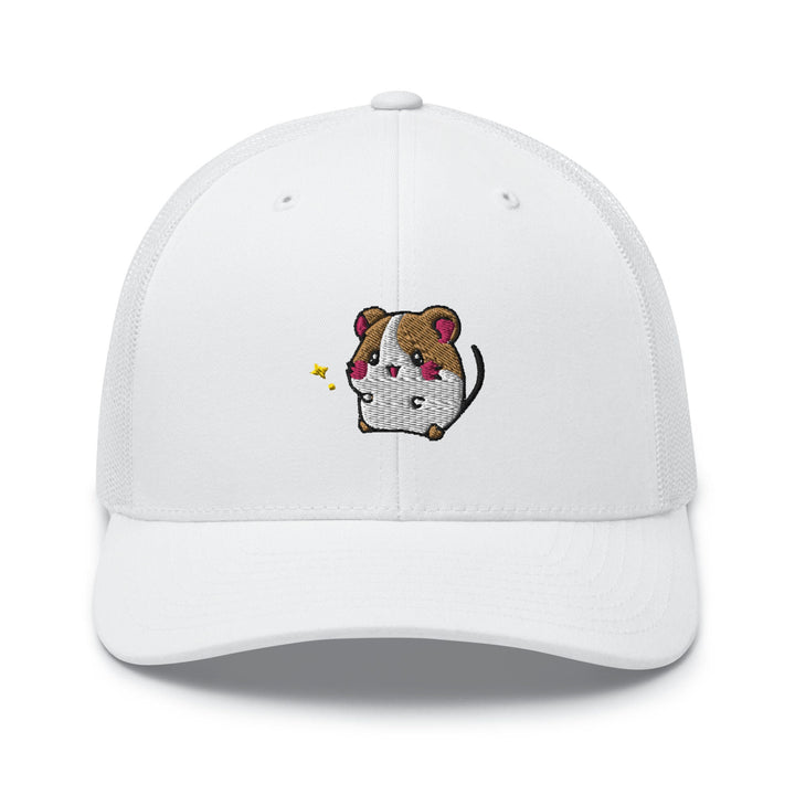 a white hat with a dog embroidered on it
