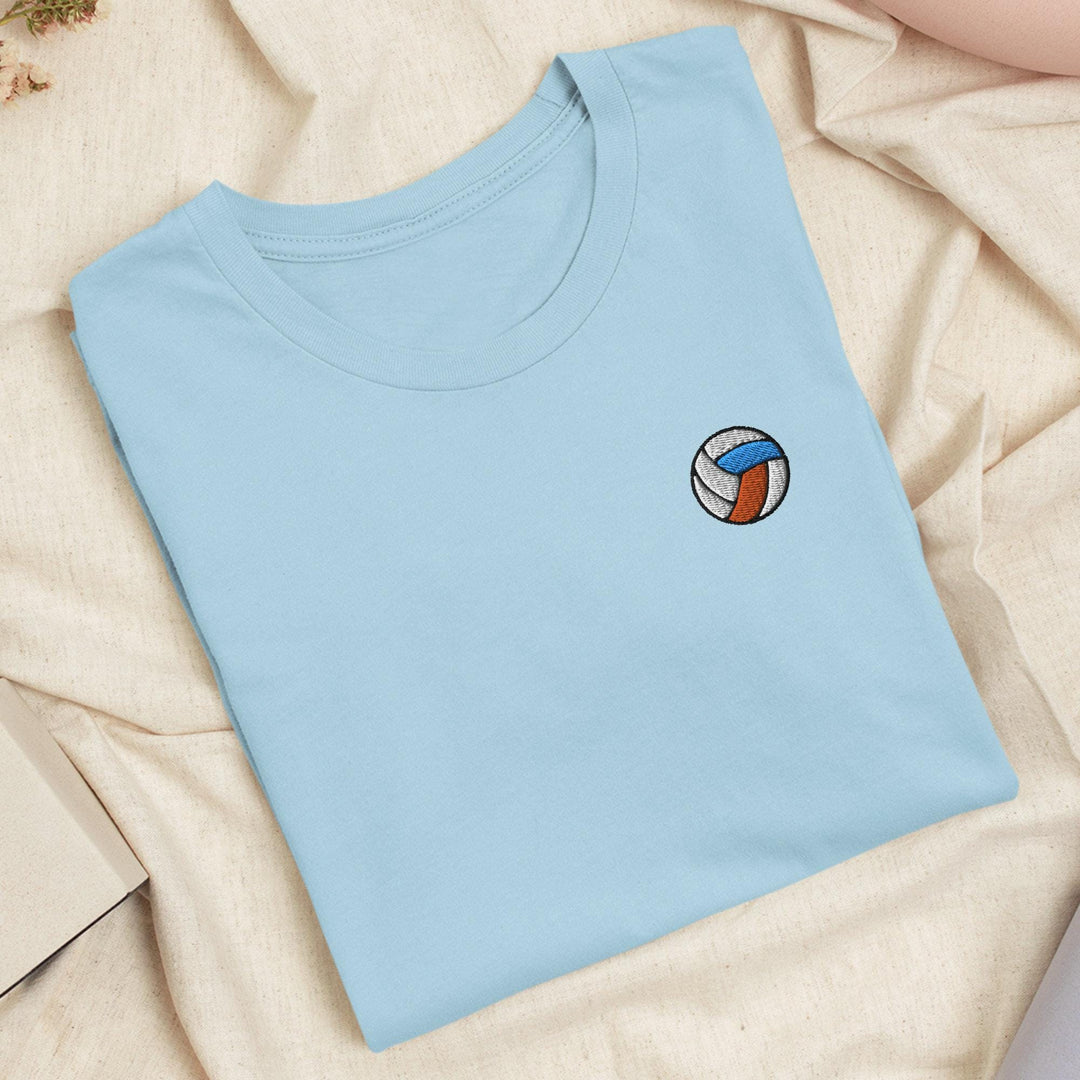 a blue t - shirt with a volleyball ball on it