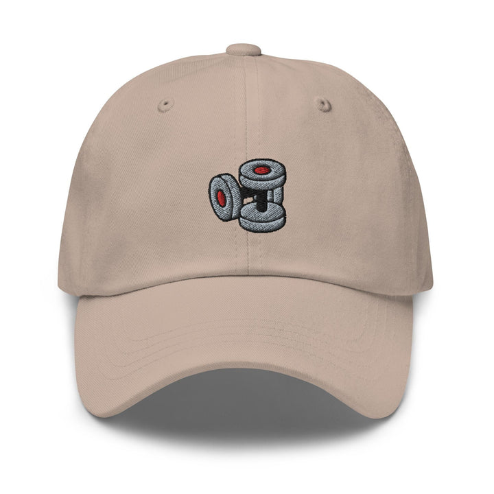 a tan hat with a camera embroidered on it