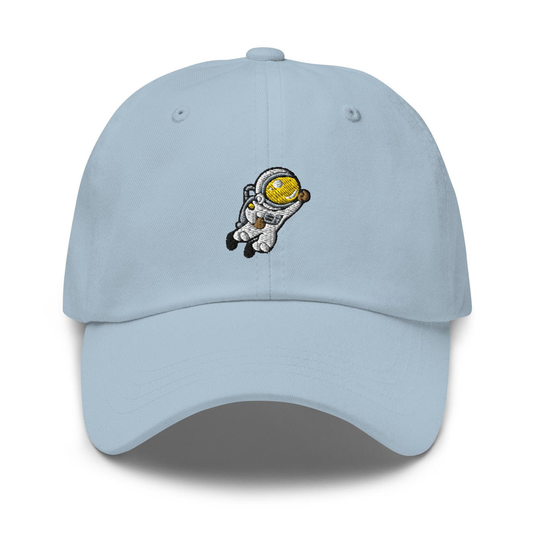 a light blue hat with an image of an astronaut on it