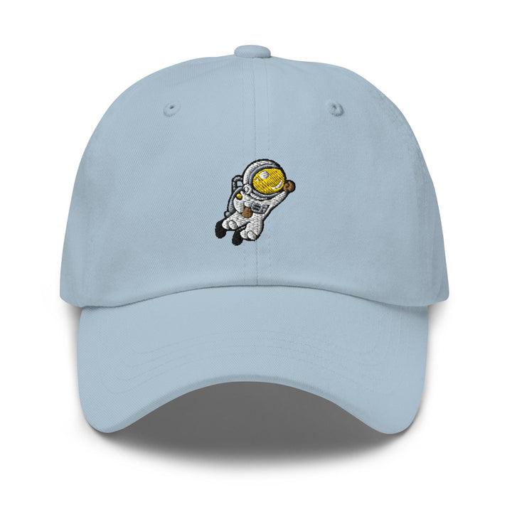 a light blue hat with an image of an astronaut on it