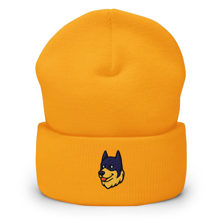 a yellow hat with a dog&#39;s head on it