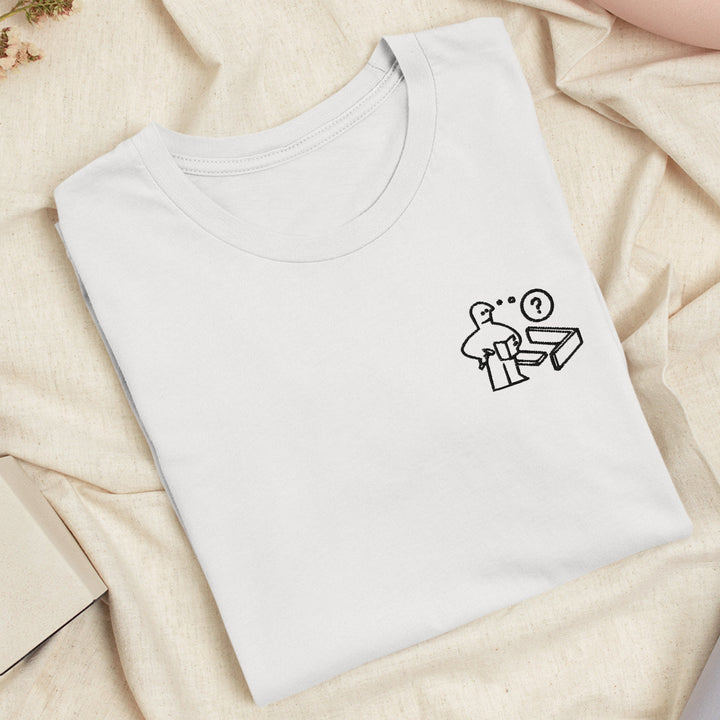 a white t - shirt with a stick figure on it
