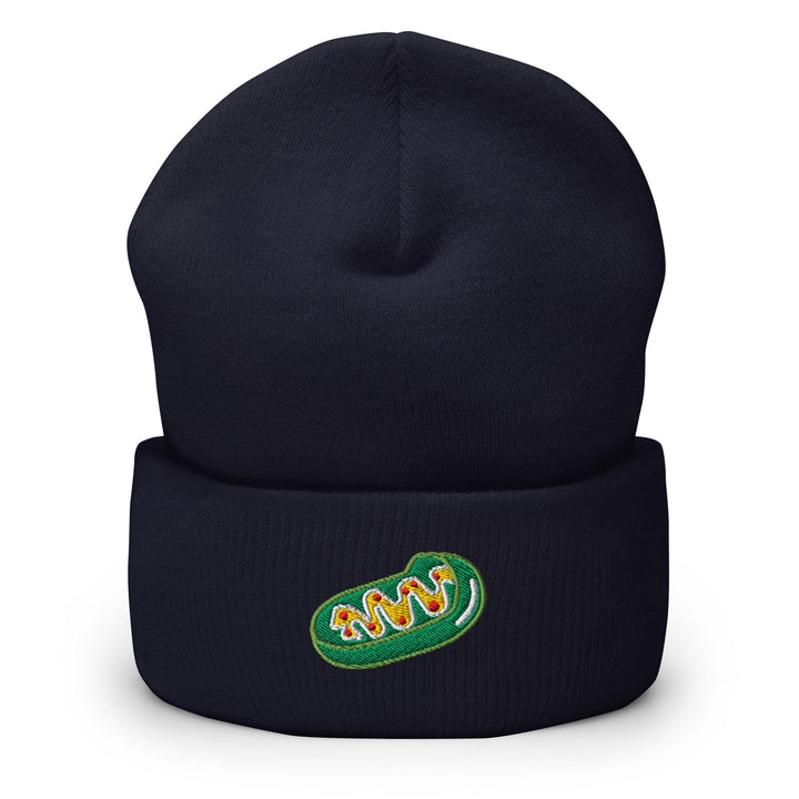 a beanie hat with a logo on it