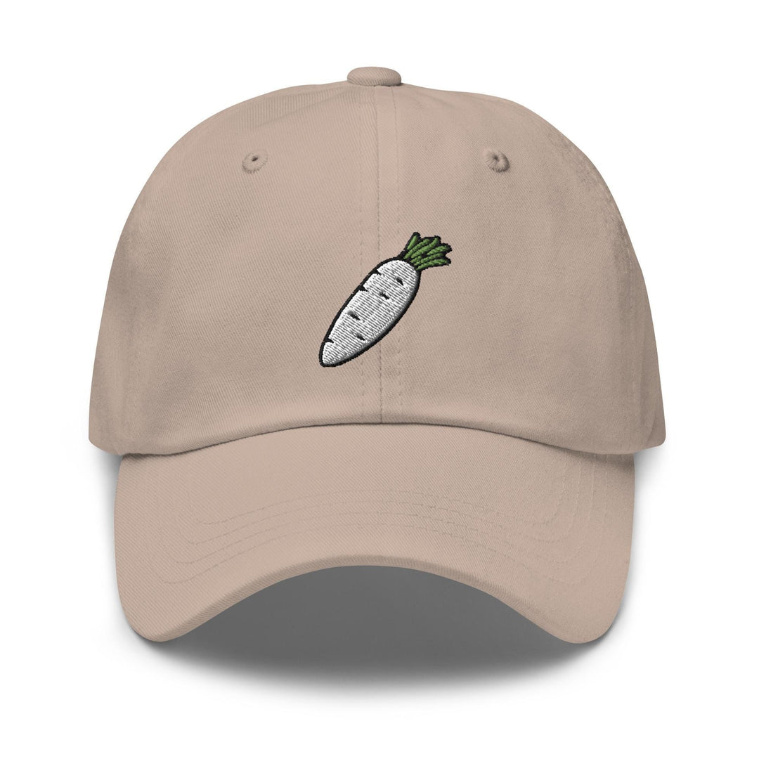 a baseball cap with a picture of a carrot on it