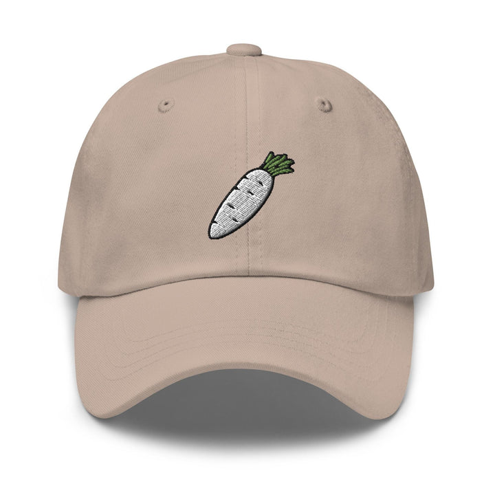 a baseball cap with a picture of a carrot on it