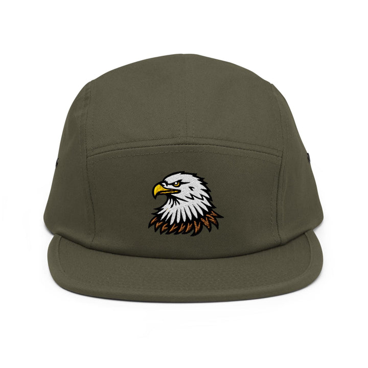 a green hat with an eagle embroidered on it