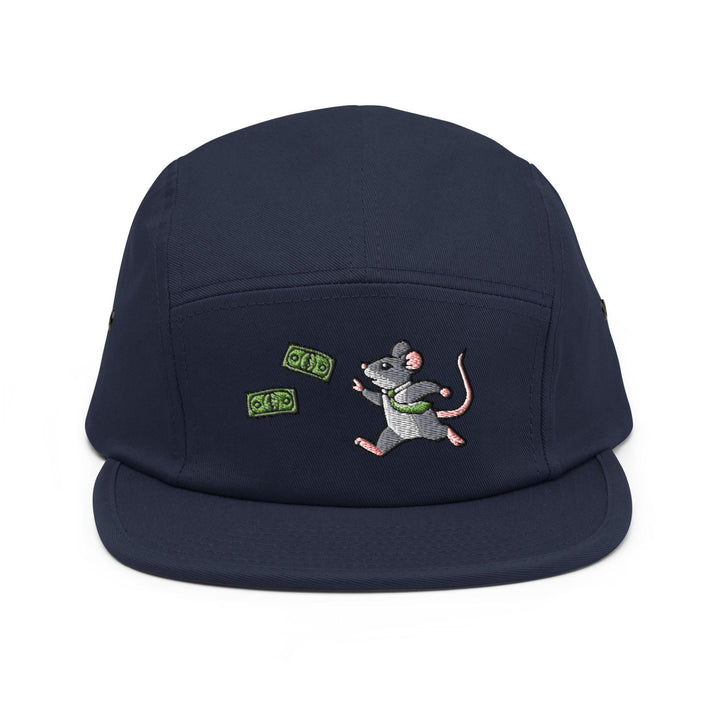 a blue hat with a cartoon mouse on it