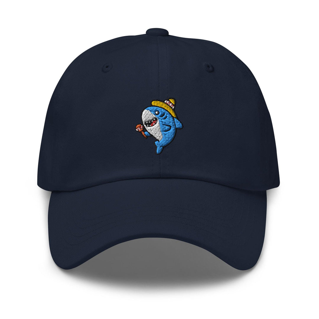 a blue hat with a cartoon character on it