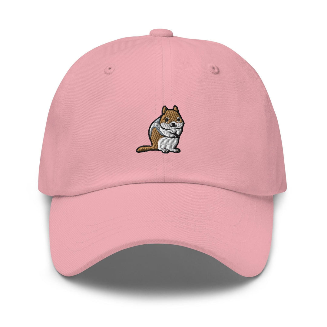 a pink hat with a cat embroidered on the front
