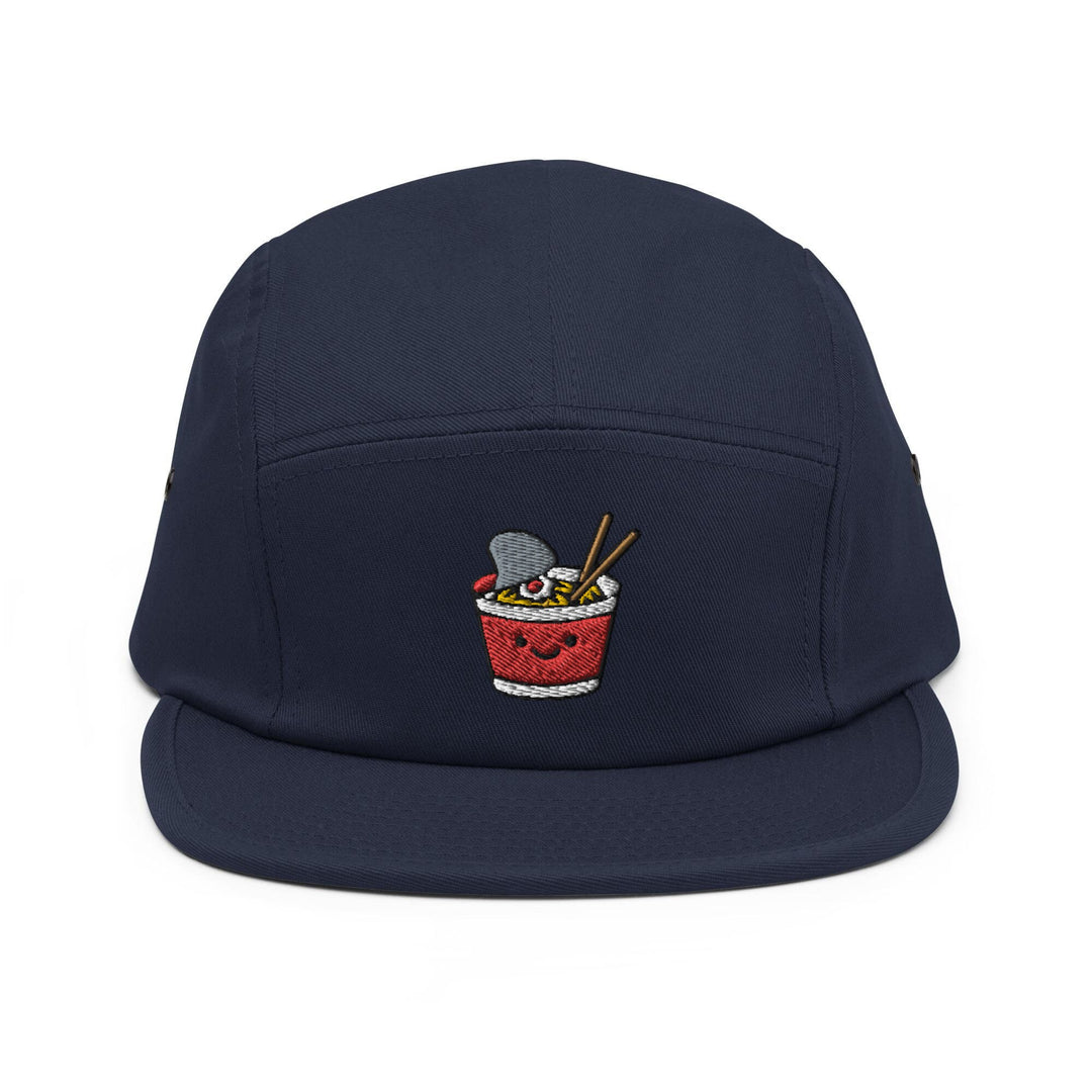 a blue hat with a picture of a bowl of food on it