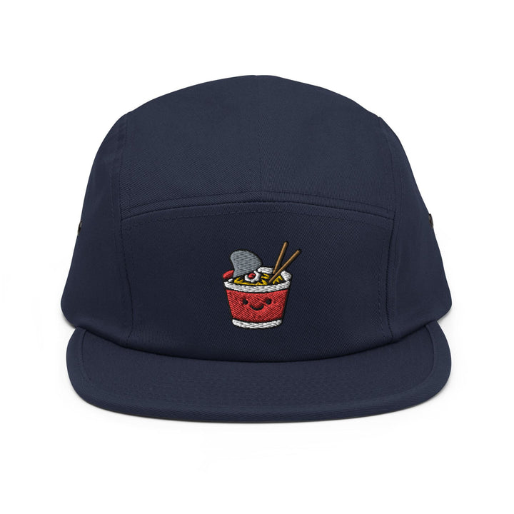 a blue hat with a picture of a bowl of food on it