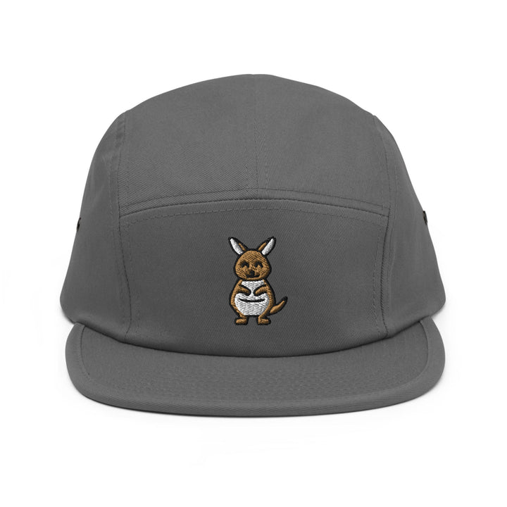 a grey hat with a kangaroo embroidered on it