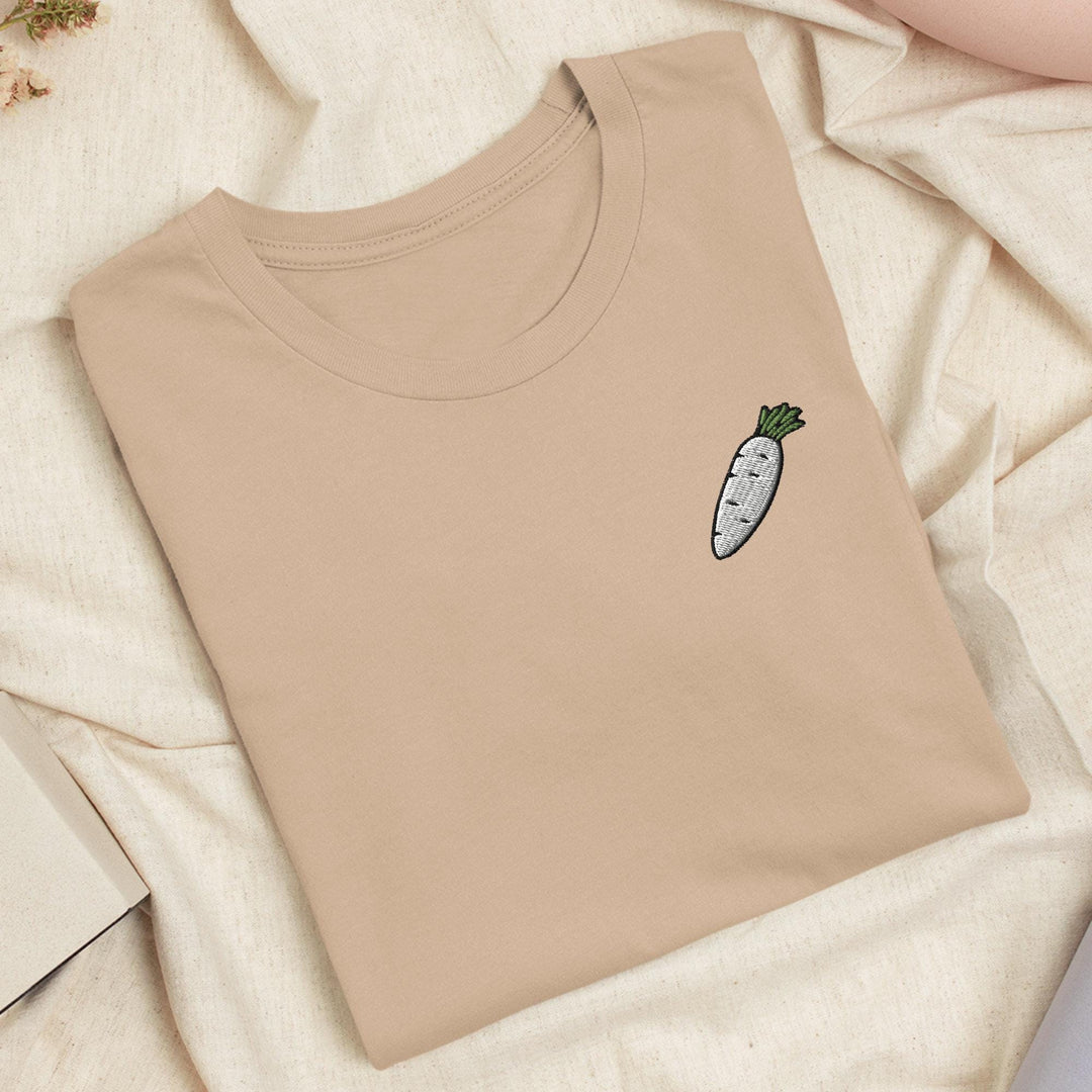 a t - shirt with a picture of a carrot on it