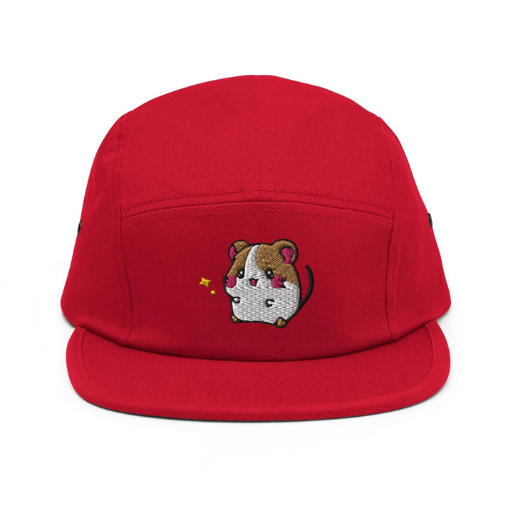 a red hat with a dog embroidered on it