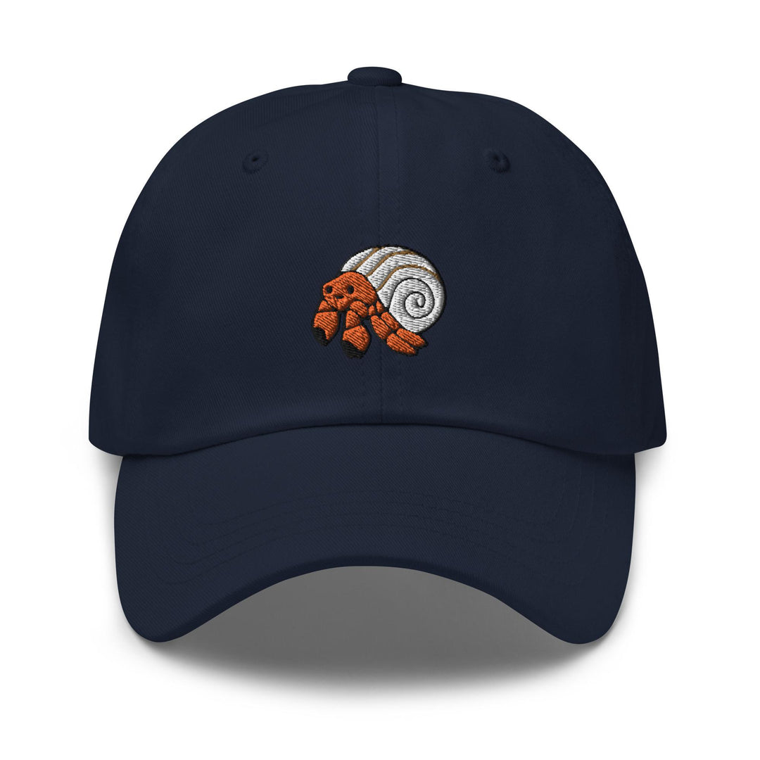 a baseball cap with an image of a snail on it