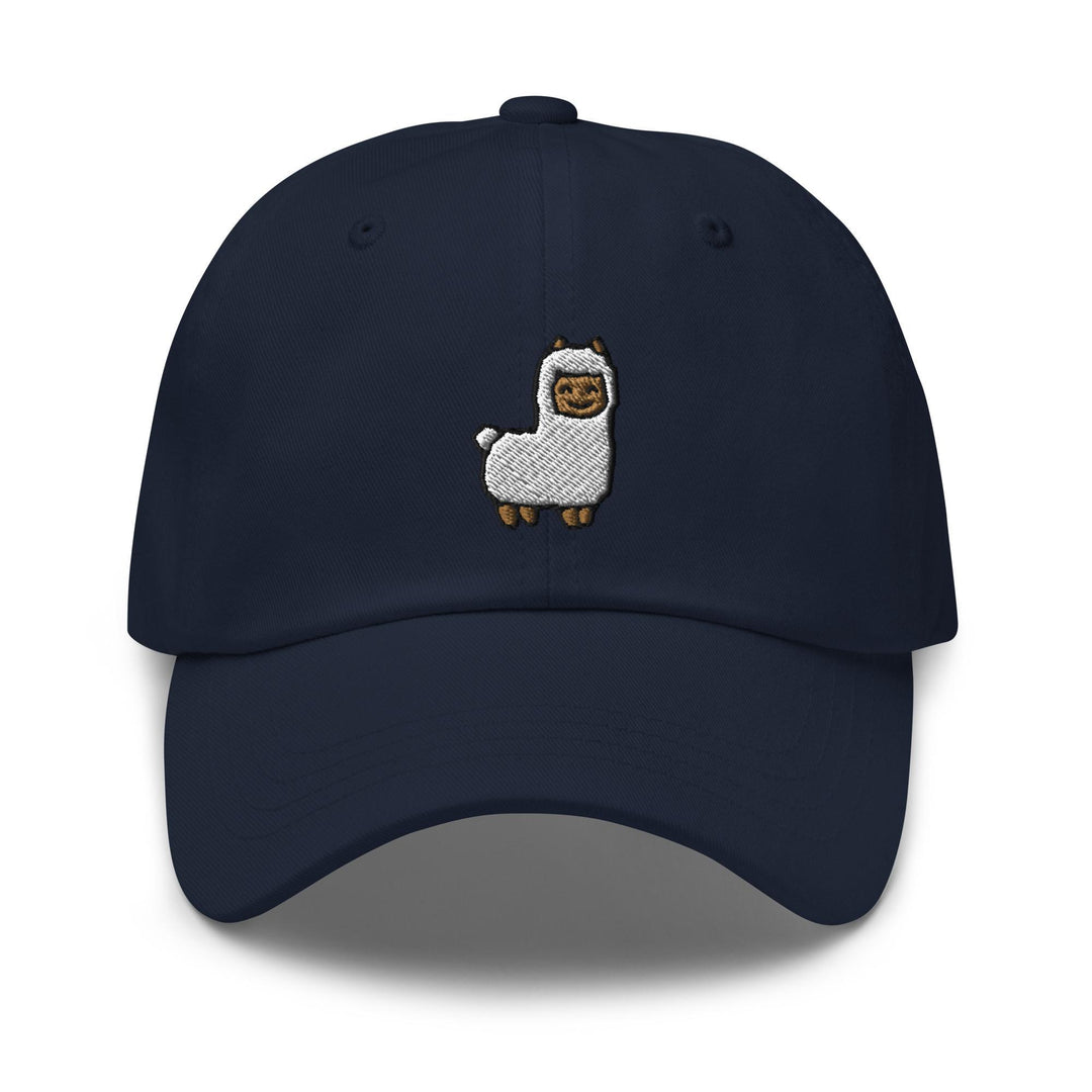 a baseball cap with a picture of a llama on it