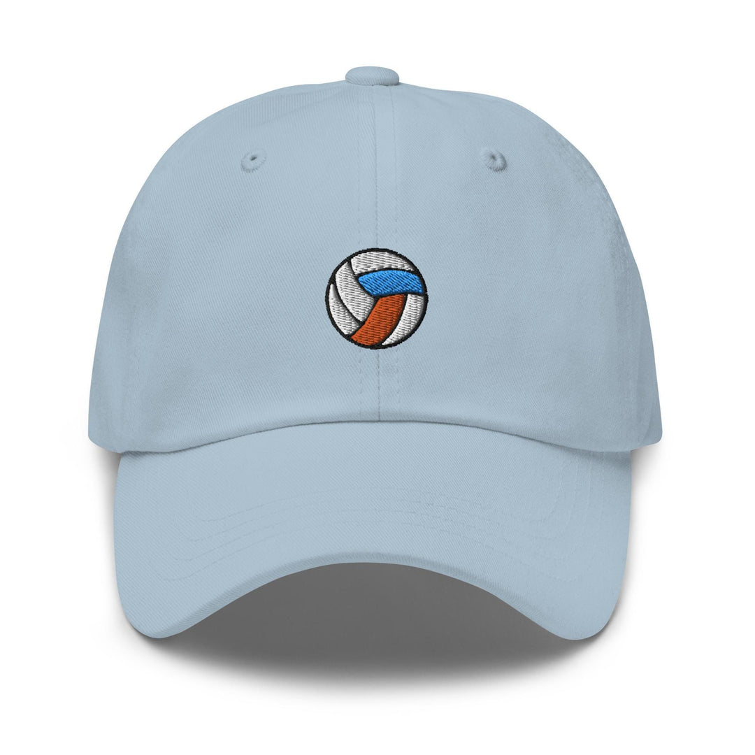 a light blue hat with a volleyball ball embroidered on the front