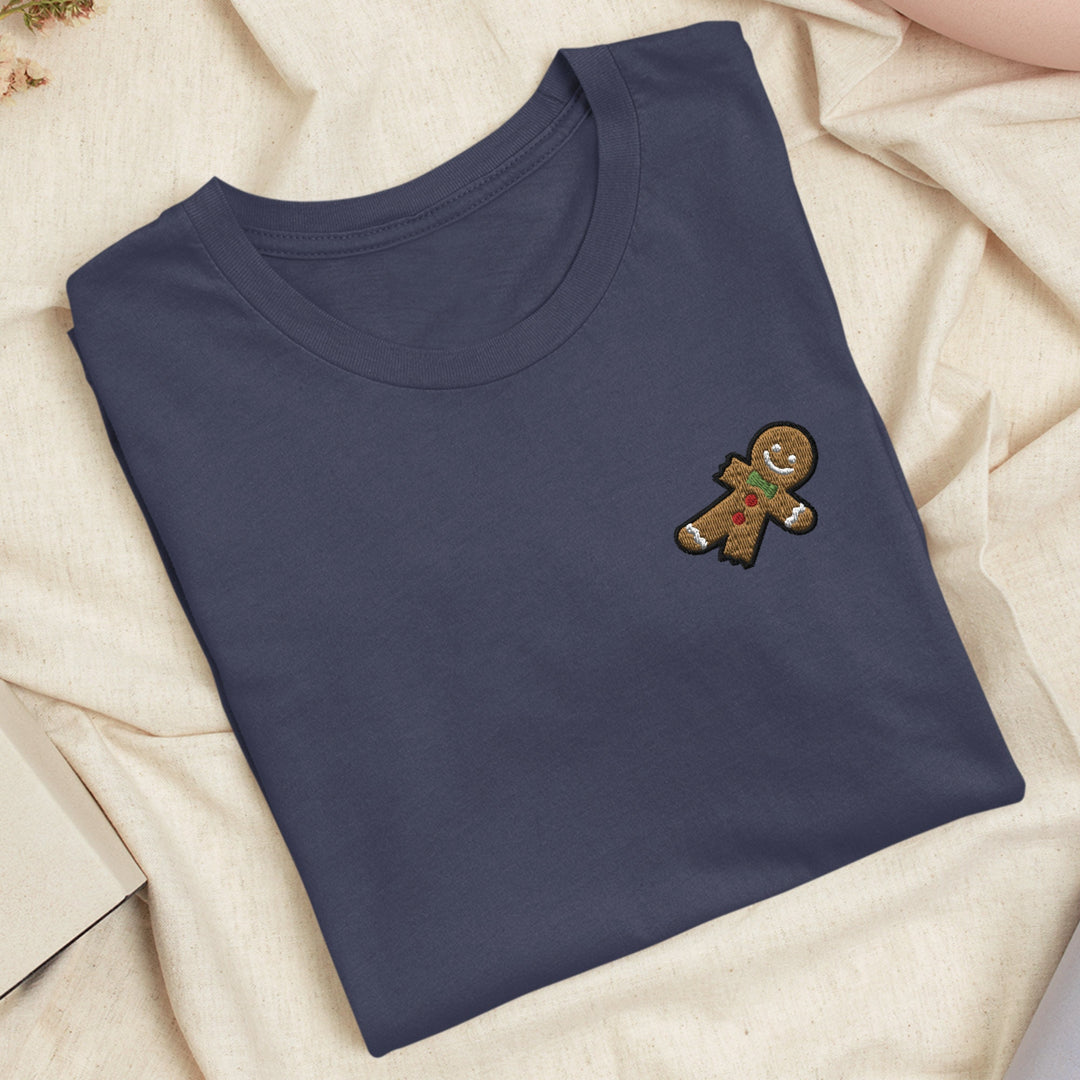 Bitten Gingerbread Man Embroidered T-shirt