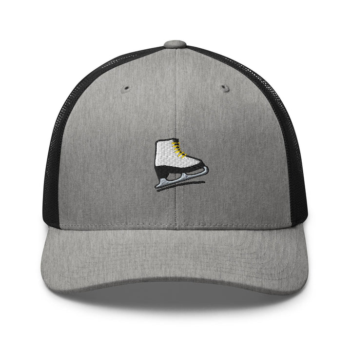 a gray and black hat with a shoe on it