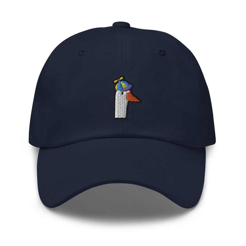 a baseball cap with a bird on top of it