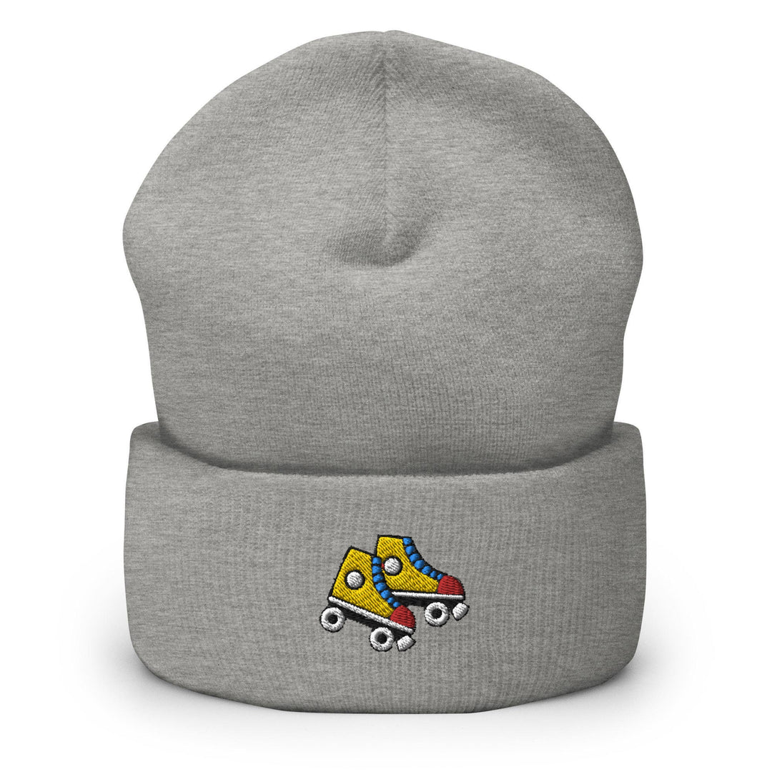 a beanie with a roller skate design on it