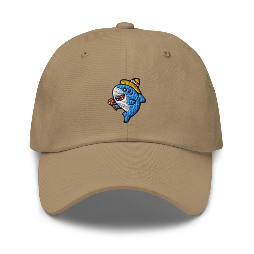 a tan hat with a cartoon character on it