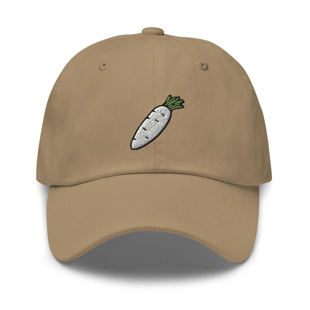 a baseball cap with a picture of a carrot on it