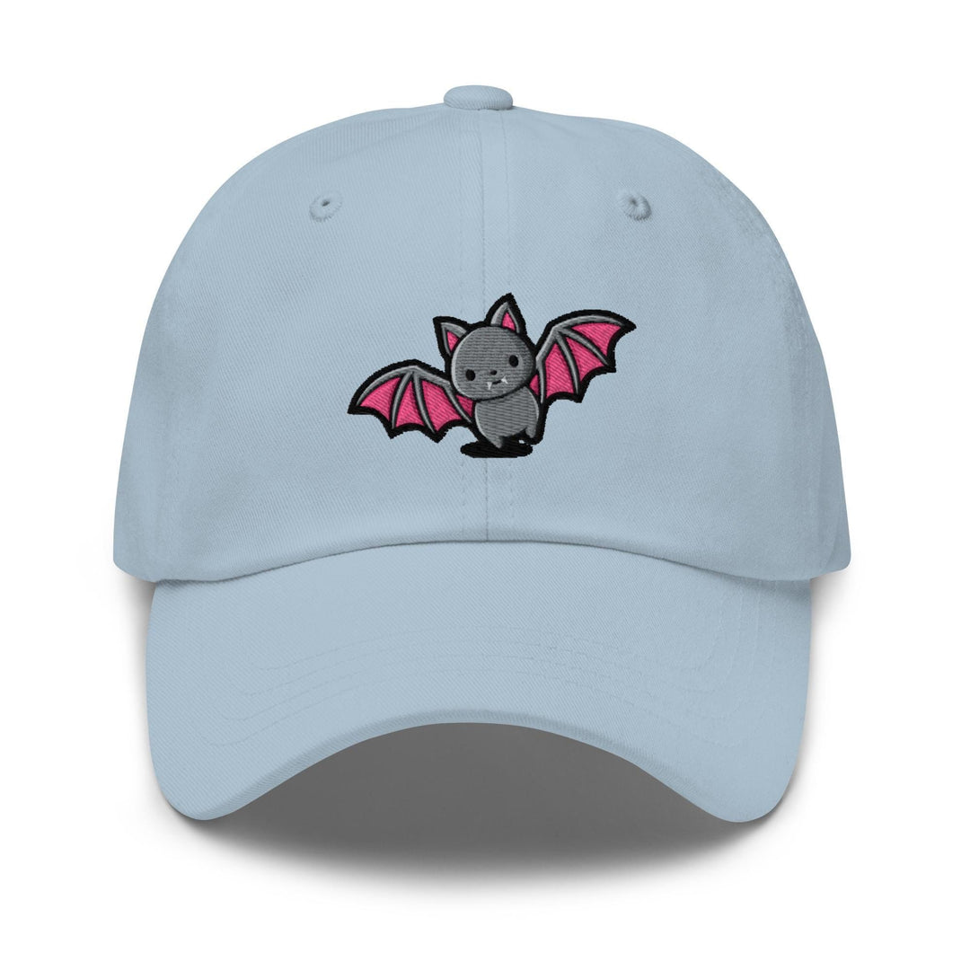a light blue hat with a bat embroidered on it