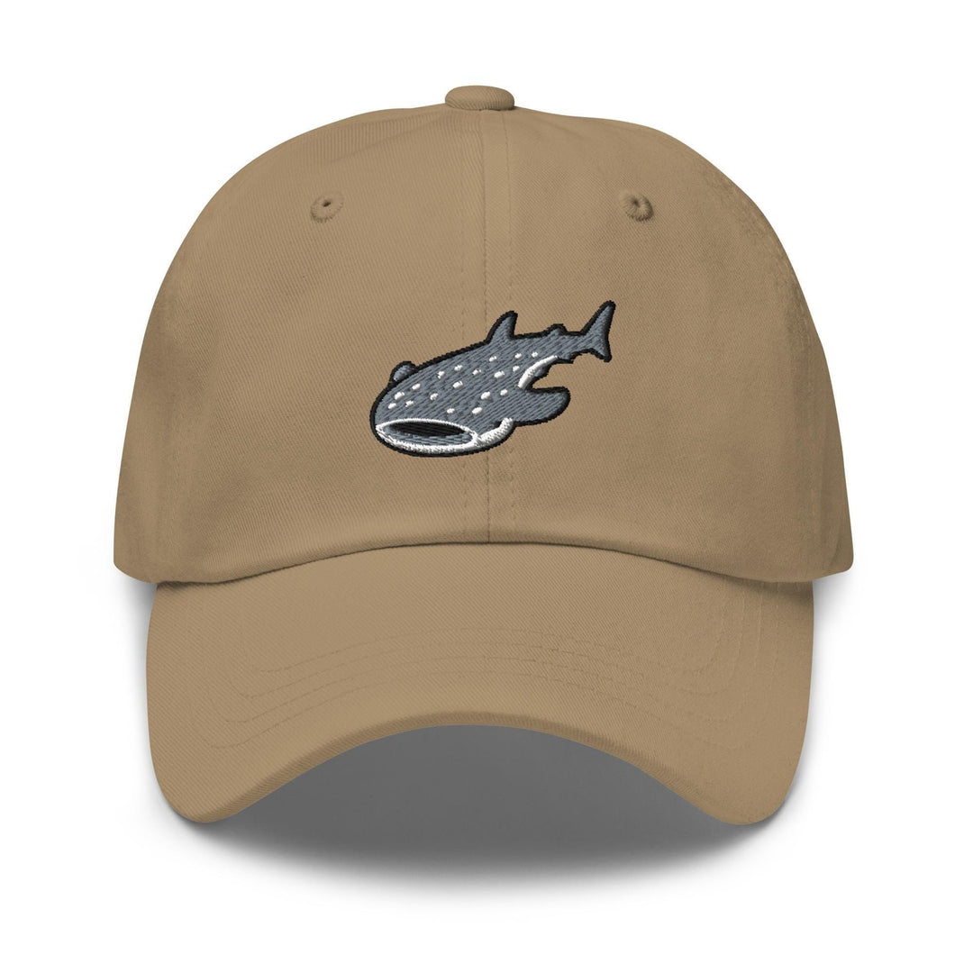 a tan hat with a fish embroidered on it