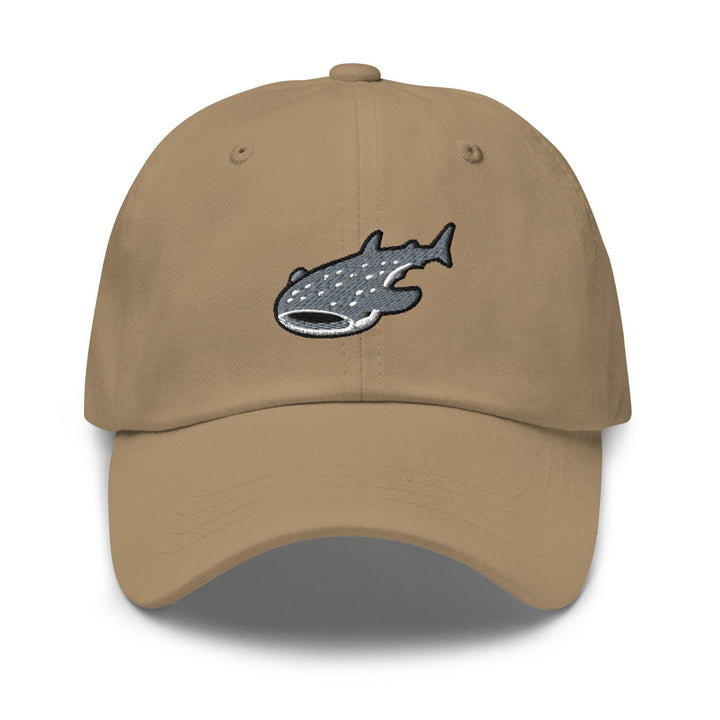 a tan hat with a fish embroidered on it