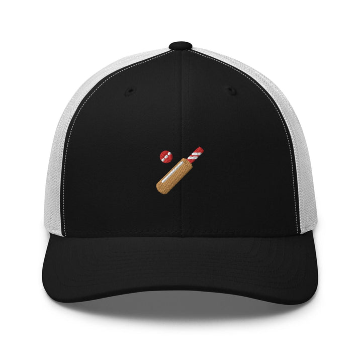 a black and white hat with a cigarette on it