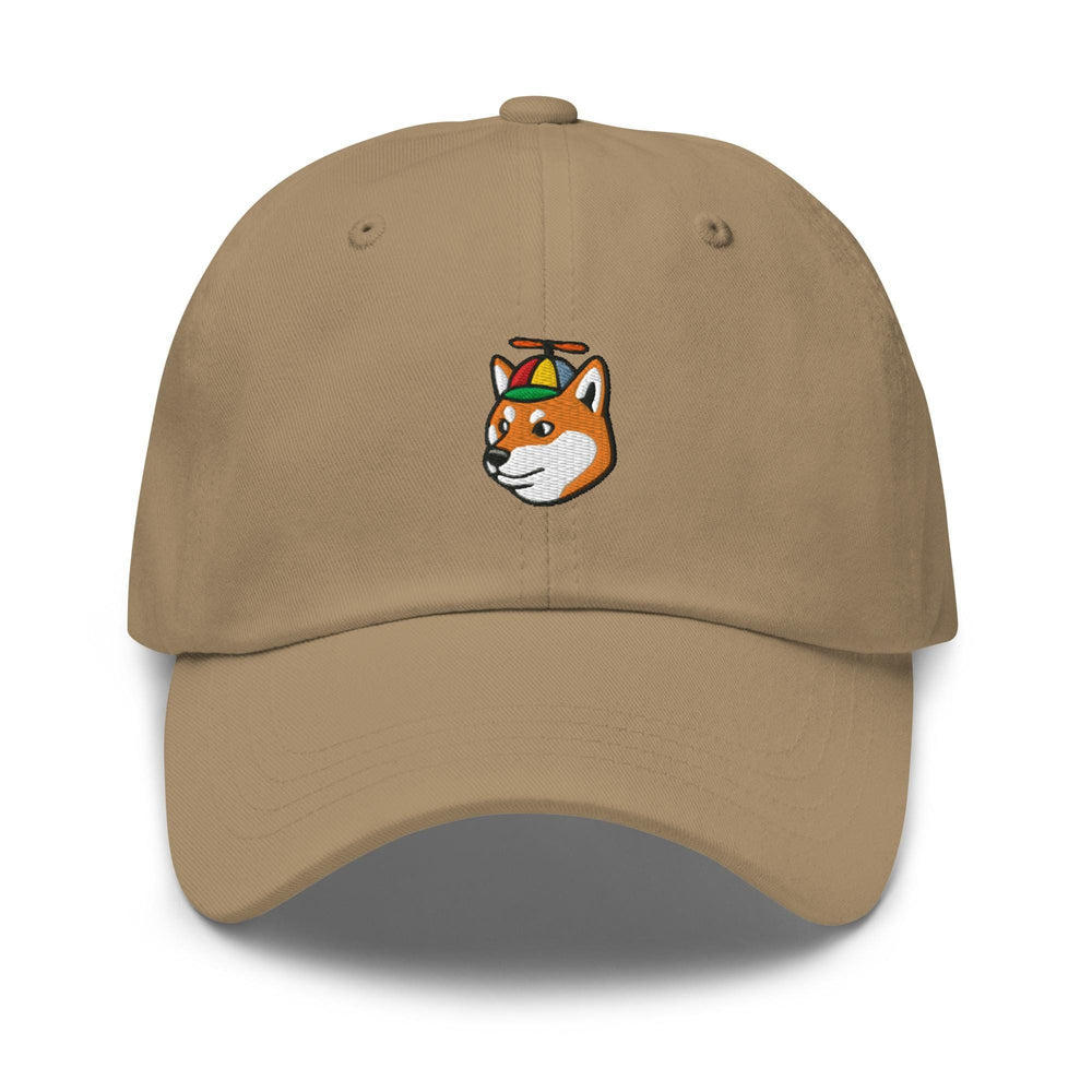 a tan cap with a picture of a fox on it