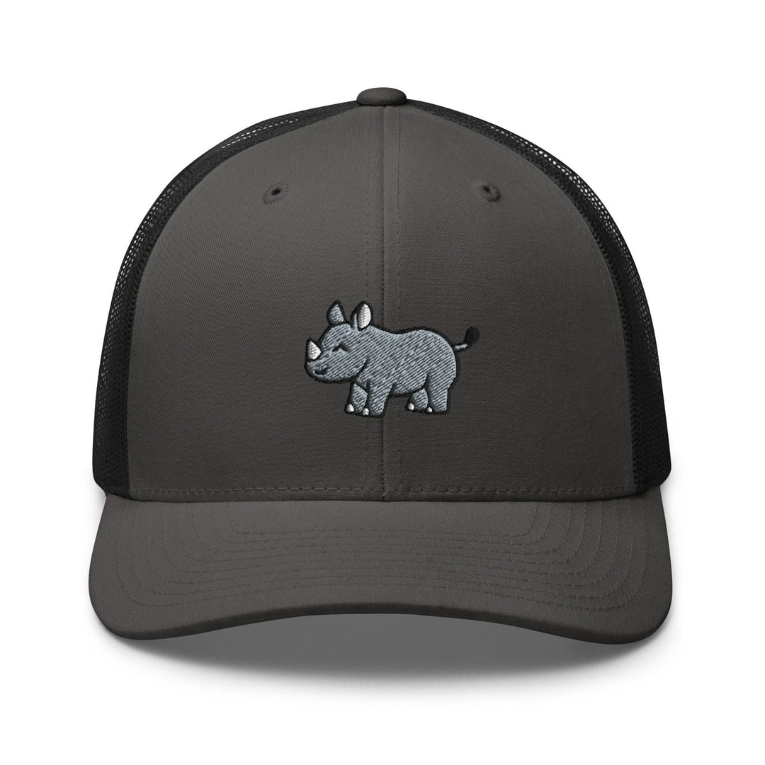 a rhino trucker hat with a rhino embroidered on the front