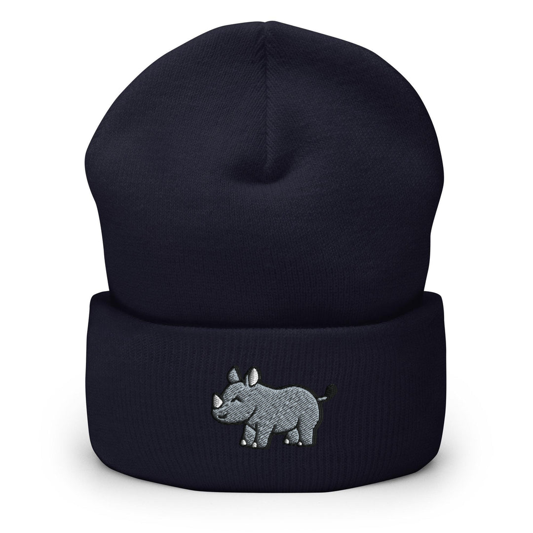 a black hat with a rhino embroidered on it