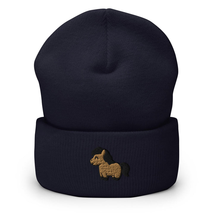 a beanie hat with a horse embroidered on it