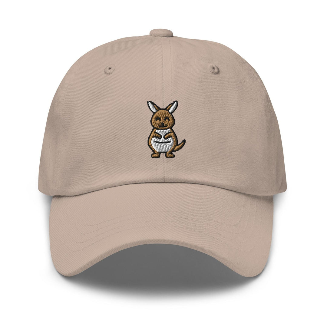 a tan cap with a kangaroo embroidered on the front