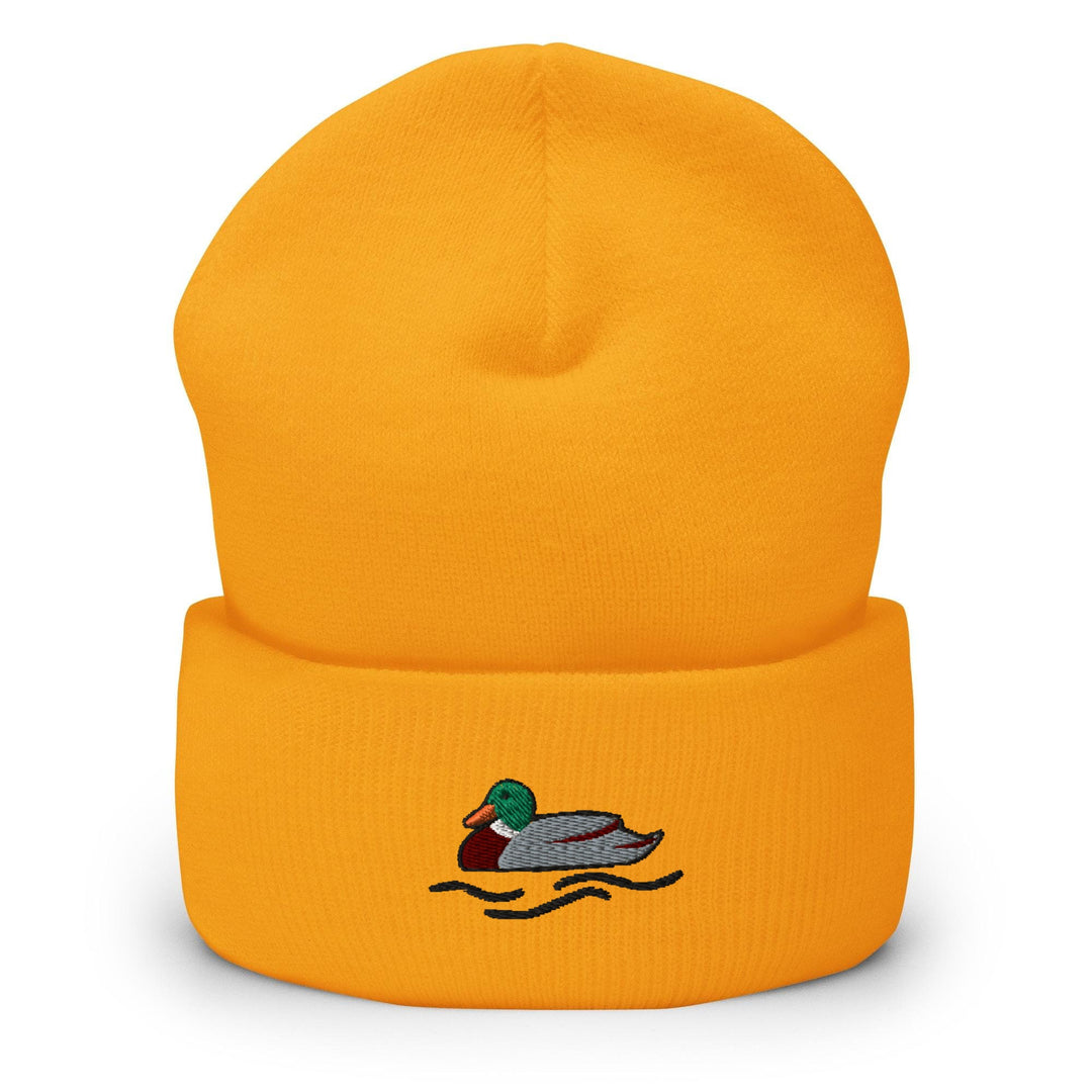 a yellow hat with a duck on it