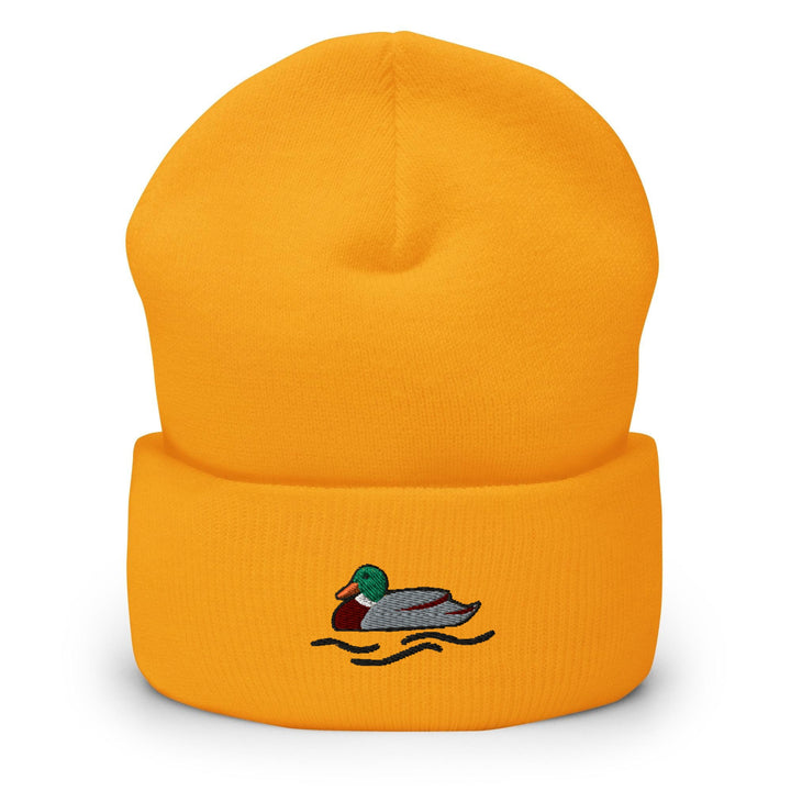 a yellow hat with a duck on it
