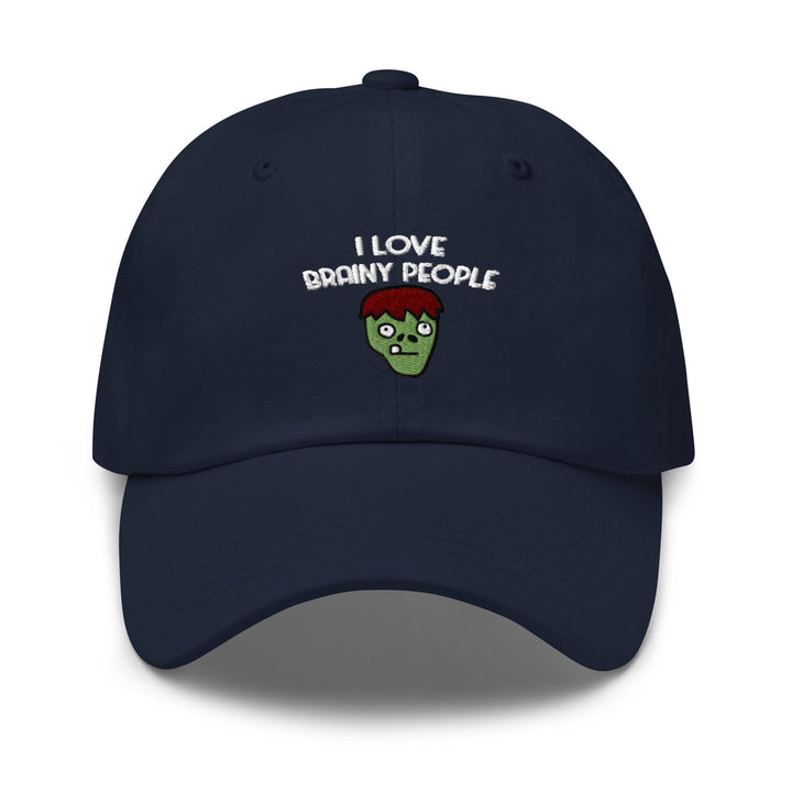 a hat with the words i love brainy people printed on it
