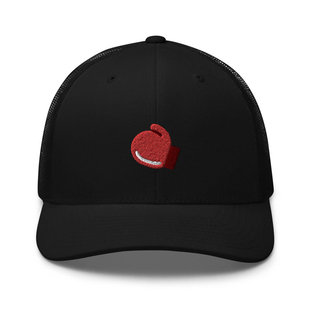 a black hat with a red heart on it