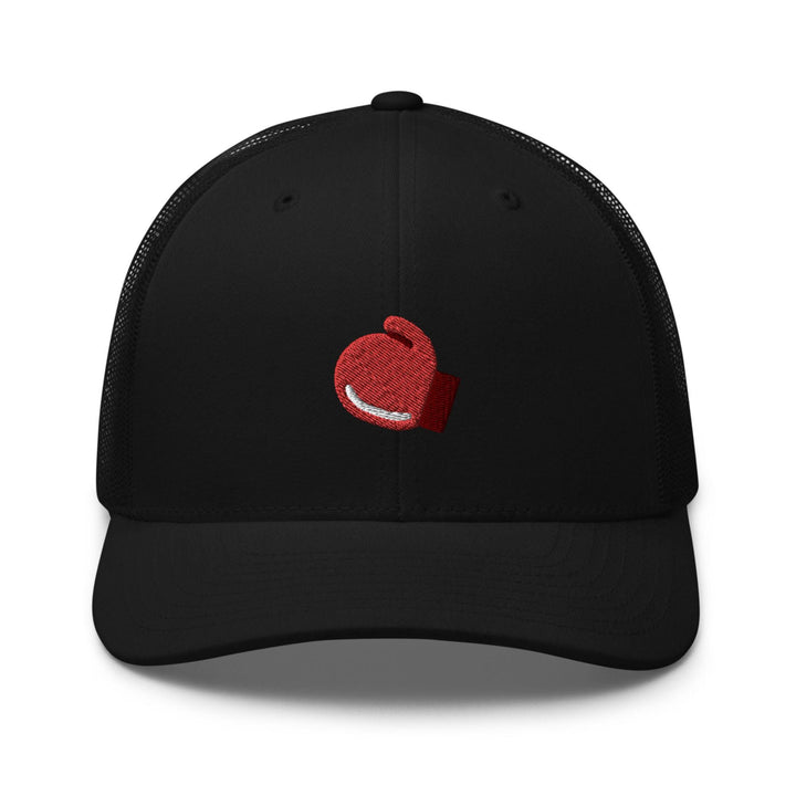 a black hat with a red heart on it