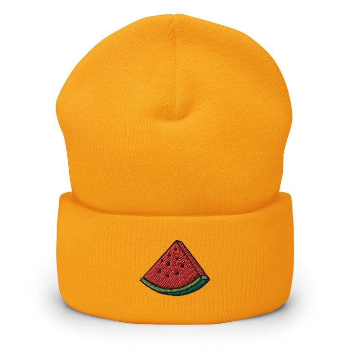 a yellow hat with a watermelon patch on it