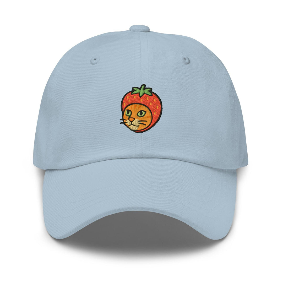 a light blue hat with an orange cat on it