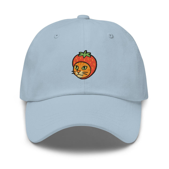 a light blue hat with an orange cat on it