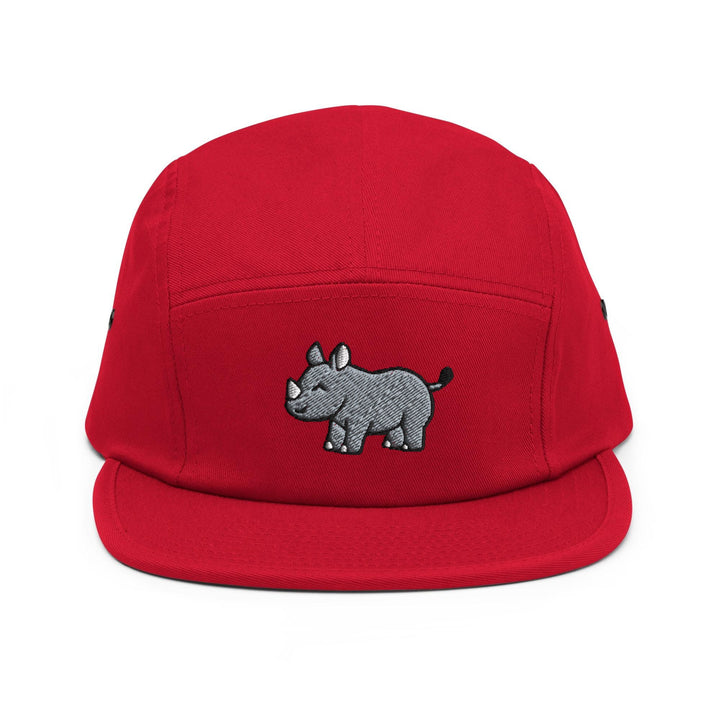 a red hat with a rhino embroidered on it