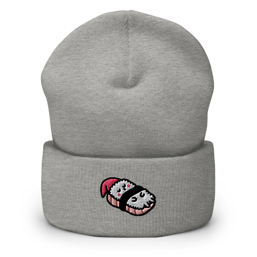 a grey beanie with a cartoon character on it
