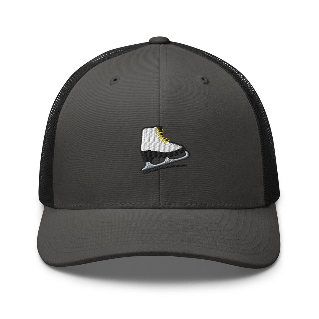 a gray and black hat with a shoe on it