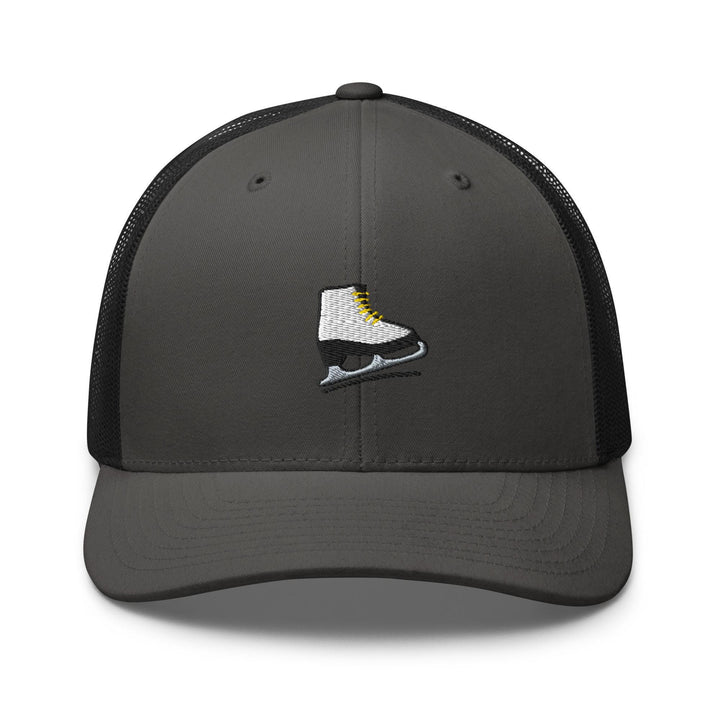 a gray and black hat with a shoe on it